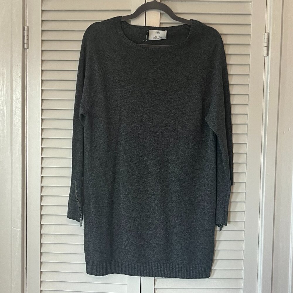 Allude tunic sweater dress XS cashmere merino wool grey mesh metal